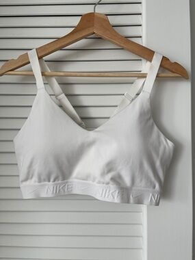 Nike White Wireless Sports Bra with Embossed Logo Band